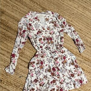LOFT Floral Long Sleeve Dress - White and Red